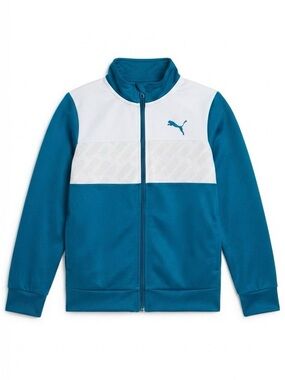 Puma Boys Track Jacket Full Zip Blue White Logo Athletic Size L 14-16